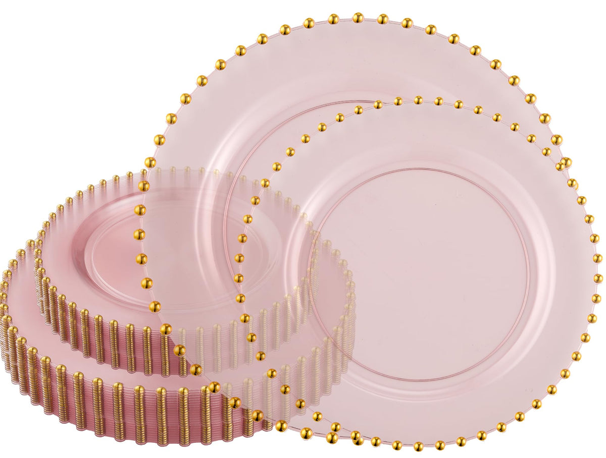 PLASTICPRO 32 Piece Combo Plastic Dinner Plates Disposable Plastic Fancy Heavy Duty Party Dishes 7 inch and 10 inch, White Beaded