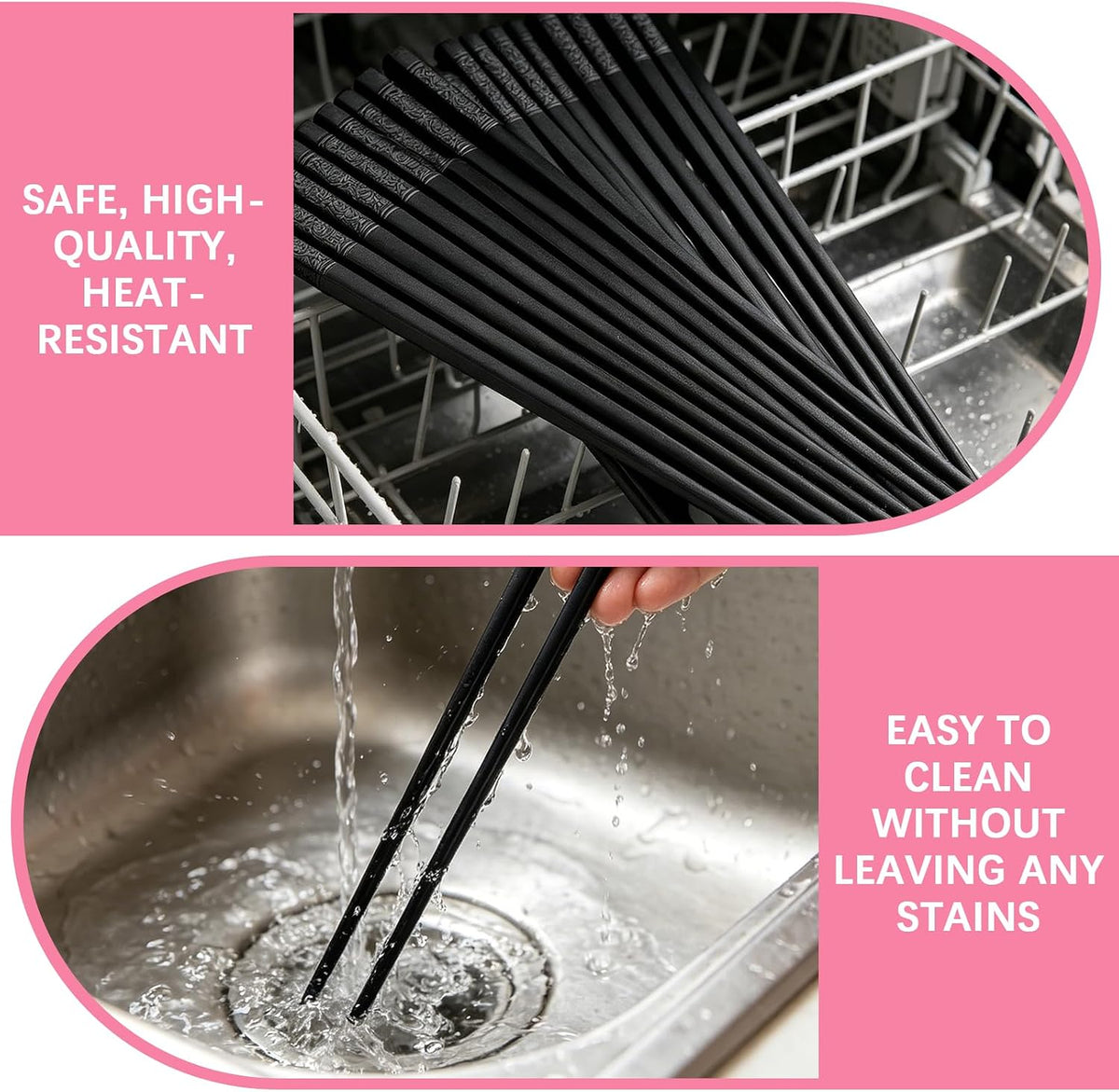 100 Pairs Fiberglass Reusable Chopsticks 9.5" Dishwasher Safe Black Cherry Chopsticks for Chinese Style Japanese Food Cooking Supplies
