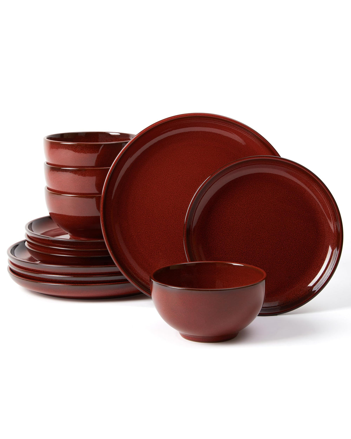 Pokini Stoneware Dinnerware Sets for 4, 12pcs Plates and Bowls Sets Dishes