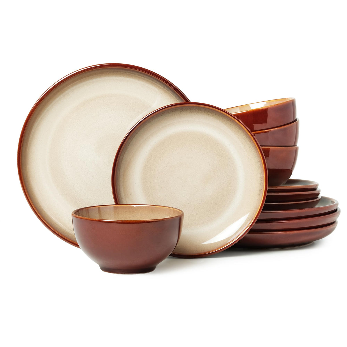 Pokini Stoneware Dinnerware Sets for 4, 12pcs Plates and Bowls Sets Dishes