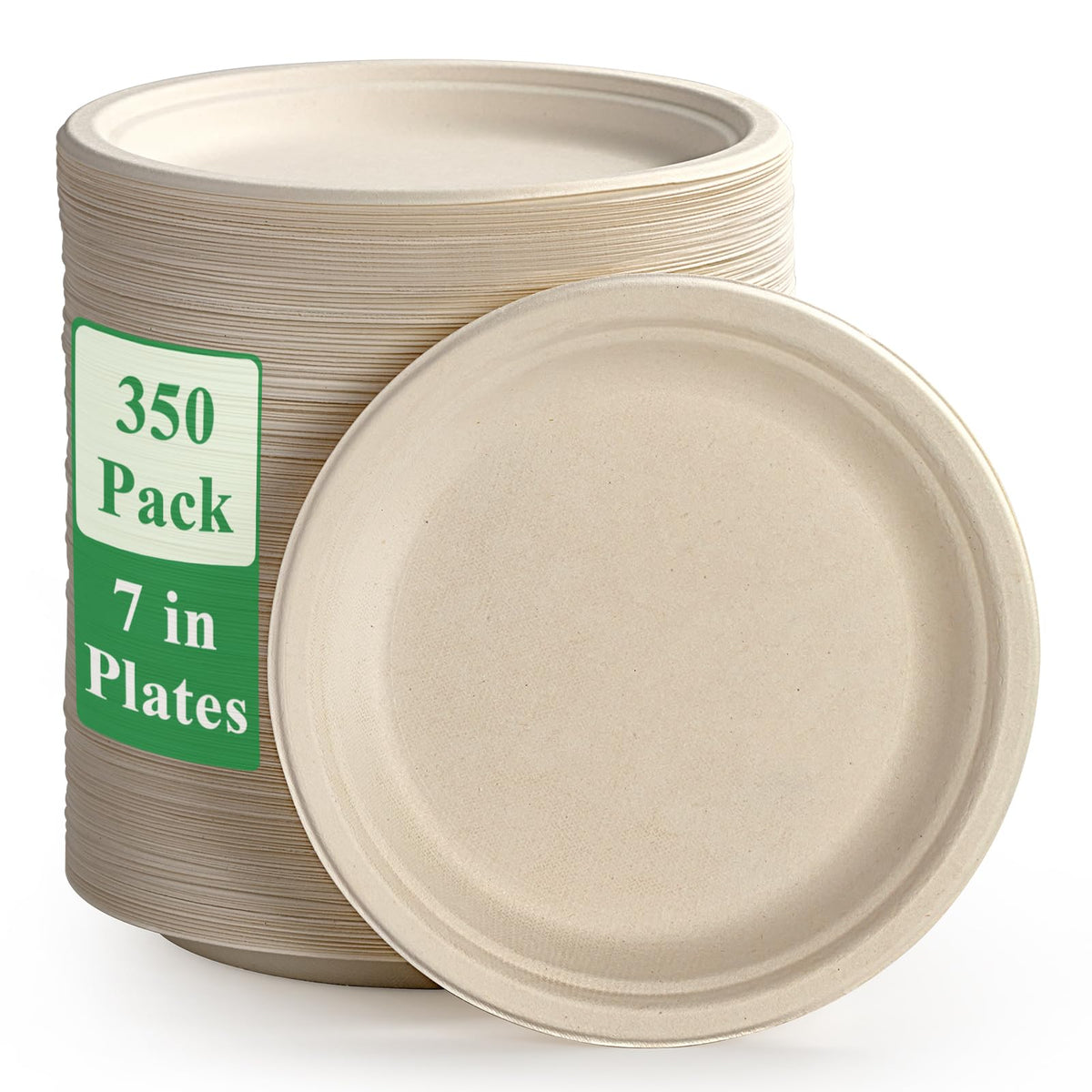 Vplus 150 Pack Compostable Bagasse Paper Plates 10.25 inch, Nature