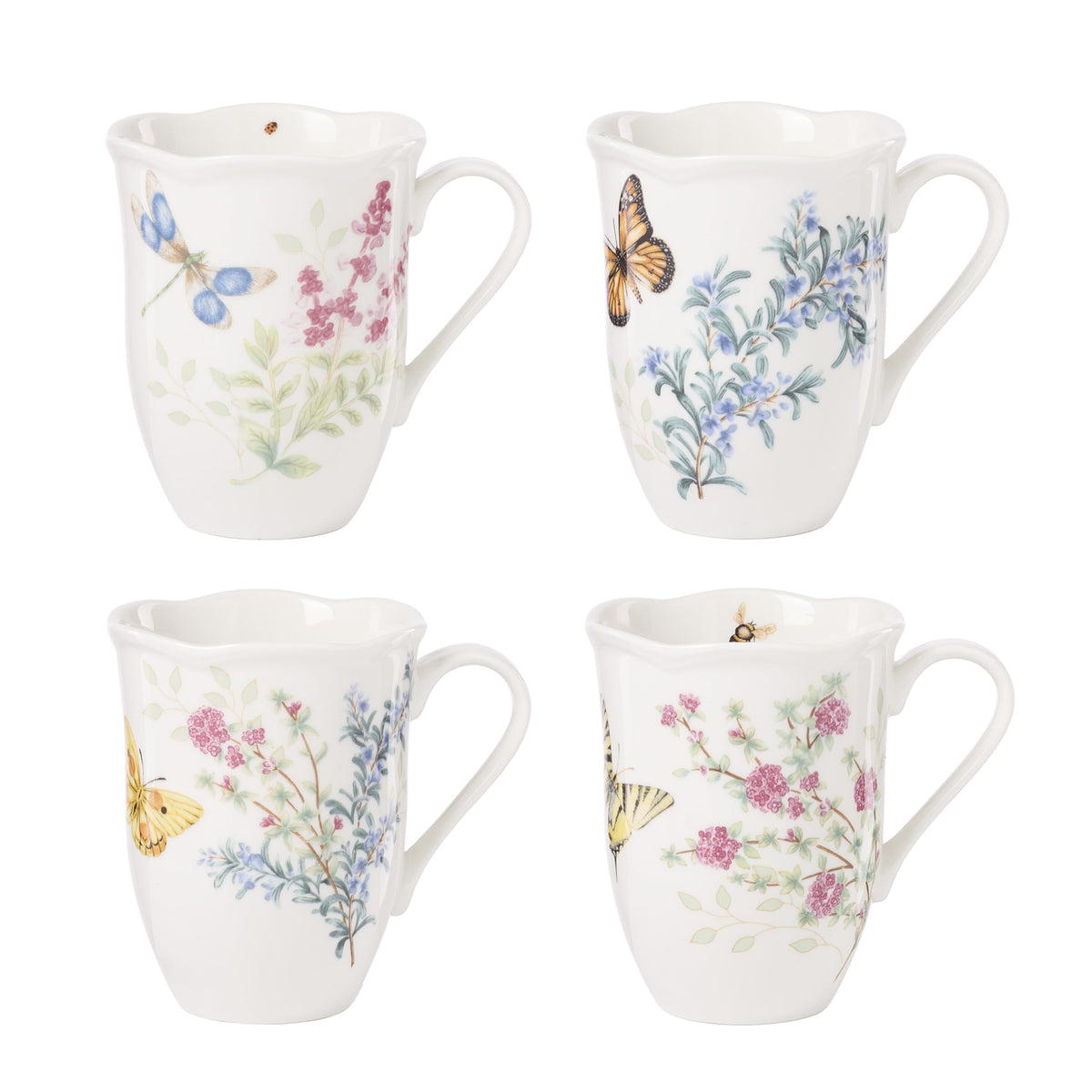 Lenox Butterfly Meadow Herbs Porcelain Rice Bowls, 18oz, Set of 4