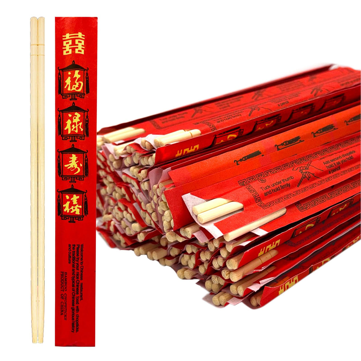 52USA Disposable Bamboo Chopsticks (200 Sets), Wooden Japanese Chopsticks Bulk, 9'' Long Chopsticks Disposable, Individually Wrapped Chinese Chopsticks