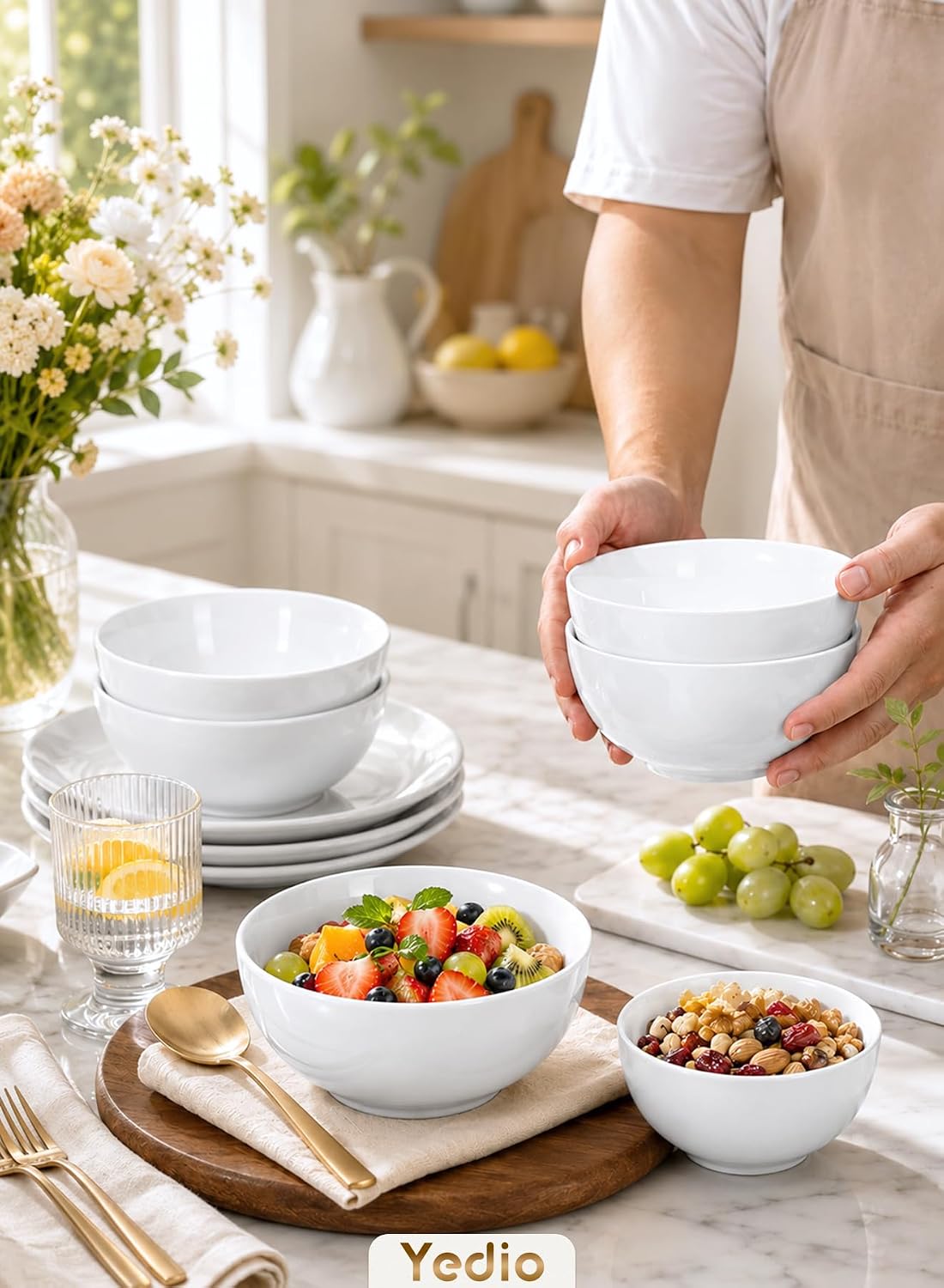 10 OZ White Ceramic Soup Bowls of 6, Small Cereal Bowls for Kitchen
