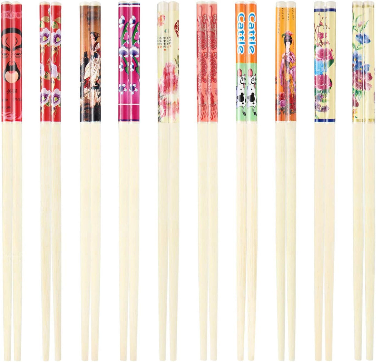 Hotop 20 Pairs Chinese Bamboo Chopsticks Reusable with Silk Brocade Pouch