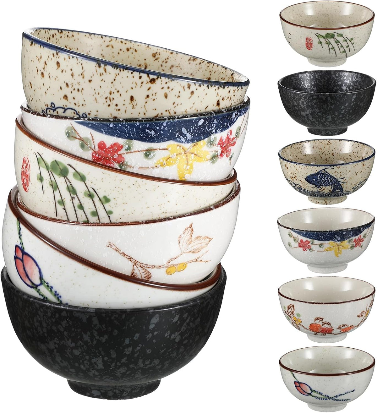 6 Pack Japanese Retro Rice Bowls Set