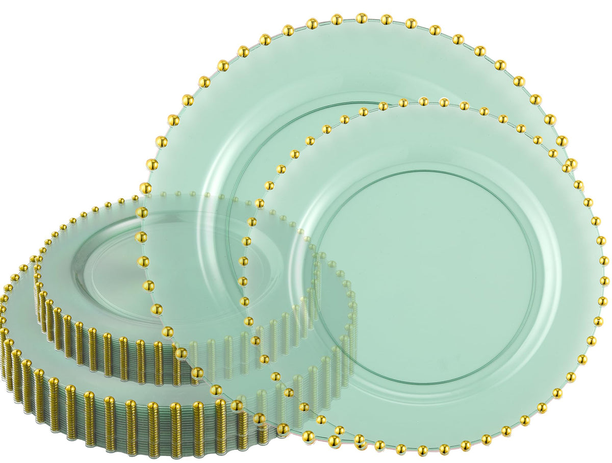 PLASTICPRO 32 Piece Combo Plastic Dinner Plates Disposable Plastic Fancy Heavy Duty Party Dishes 7 inch and 10 inch, White Beaded