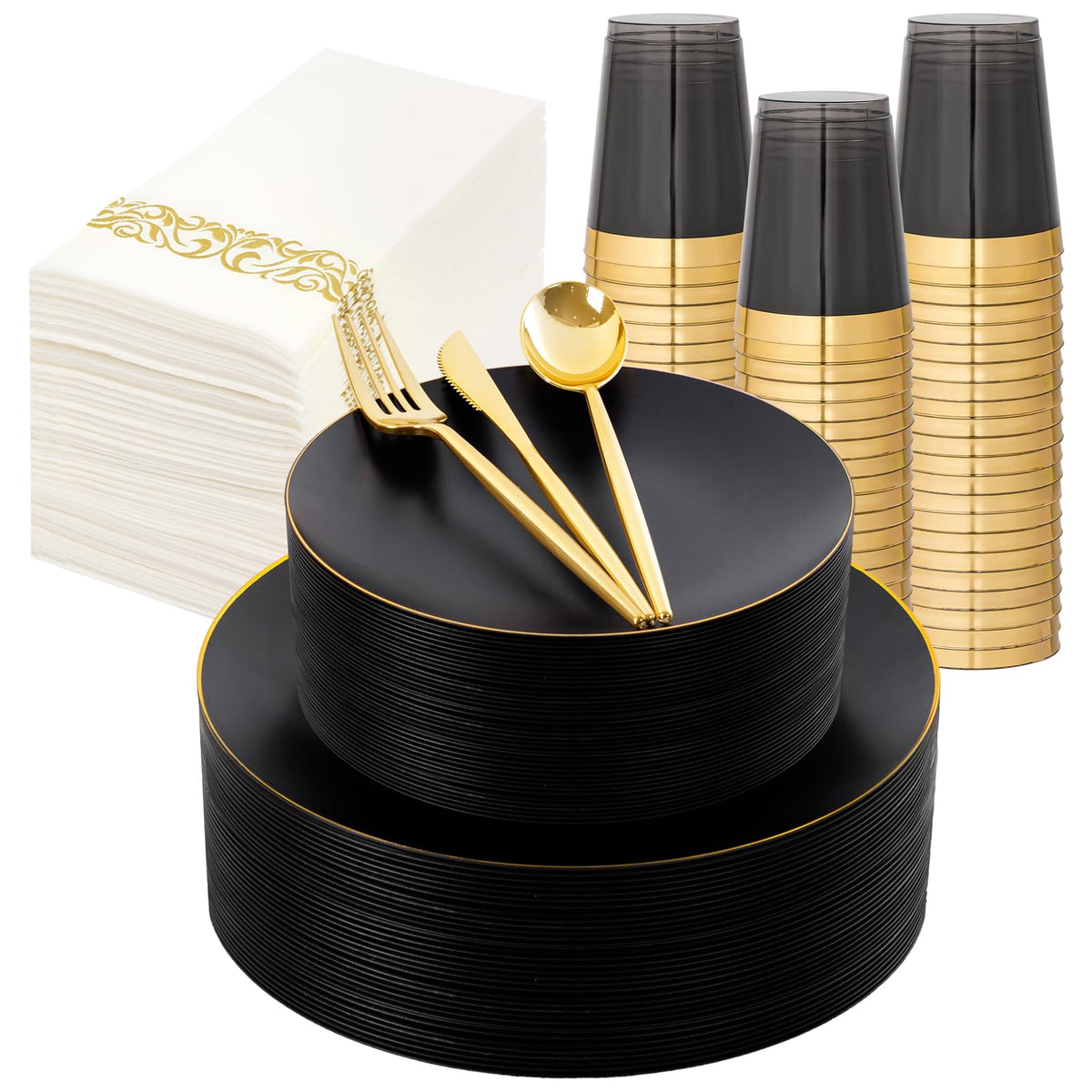 ejonirinjonir 150pcs Frosted Black Plastic Plates Plastic Plate for Wedding