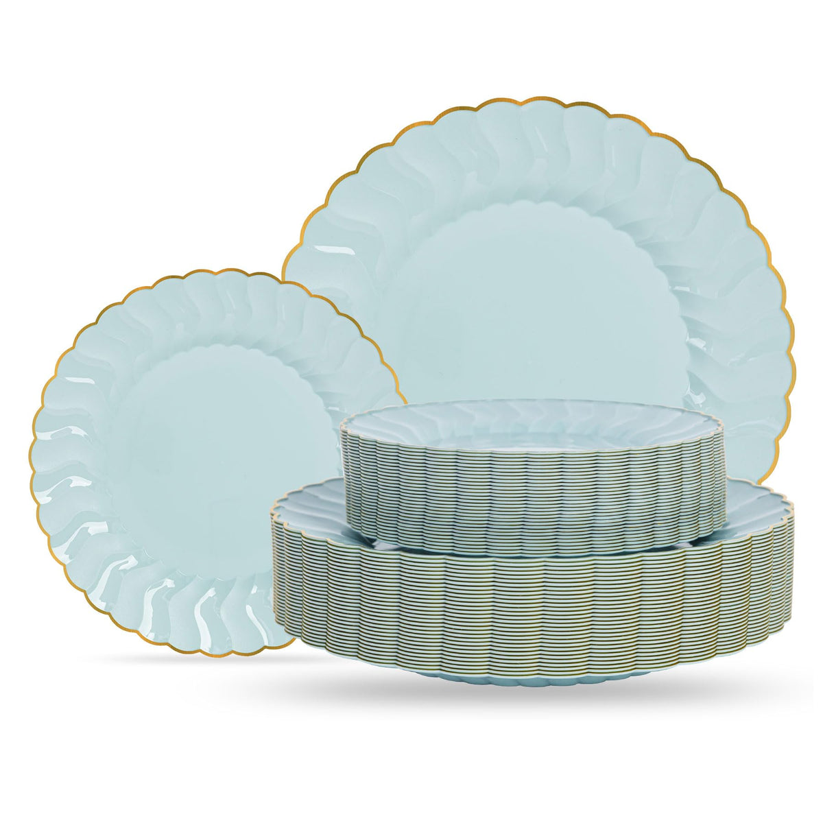 Lullaby 60PCS Ivory Scalloped Plastic Plate with Gold Rim for Party Wedding