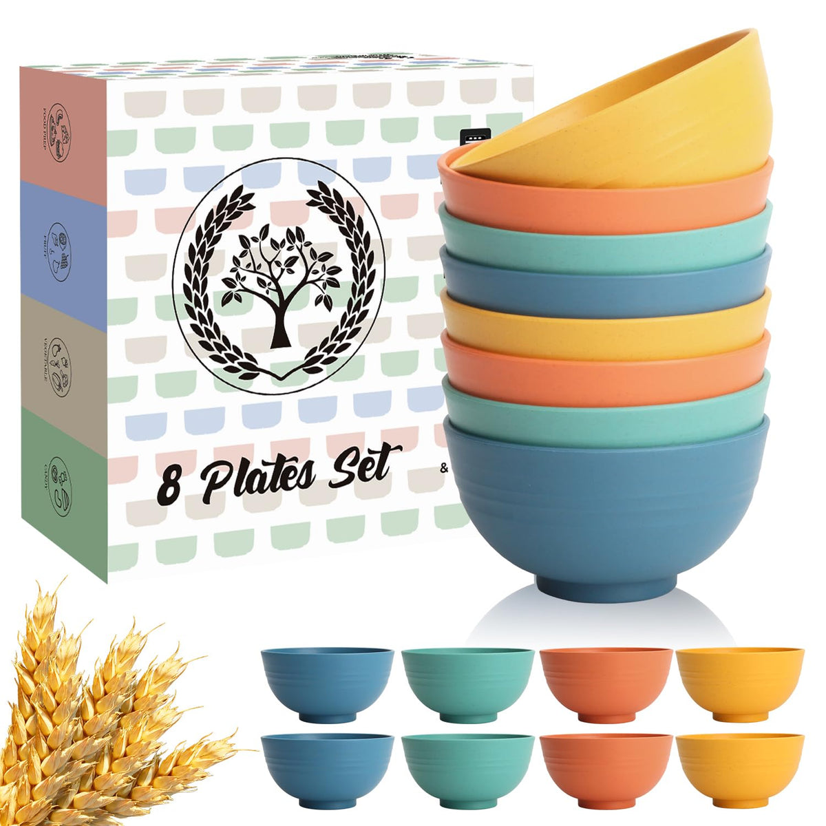 Homienly Wheat Straw Small Bowl Set of 8, Unbreakable Dessert Bowl - 10 OZ, Wheat Straw Mini Bowls for Kitchen, Kids, Microwave and Dishwasher Safe Bowls for Snack, Appetizer, Ice Cream (Black)
