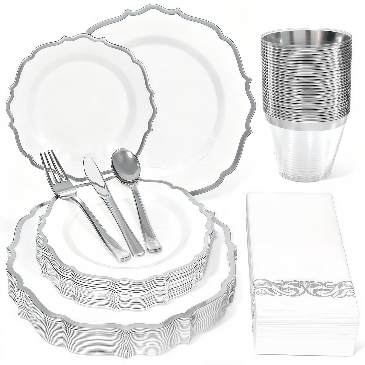 Glowserve 175 Piece Disposable Plastic Plates Dinnerware Set for 25 Guests