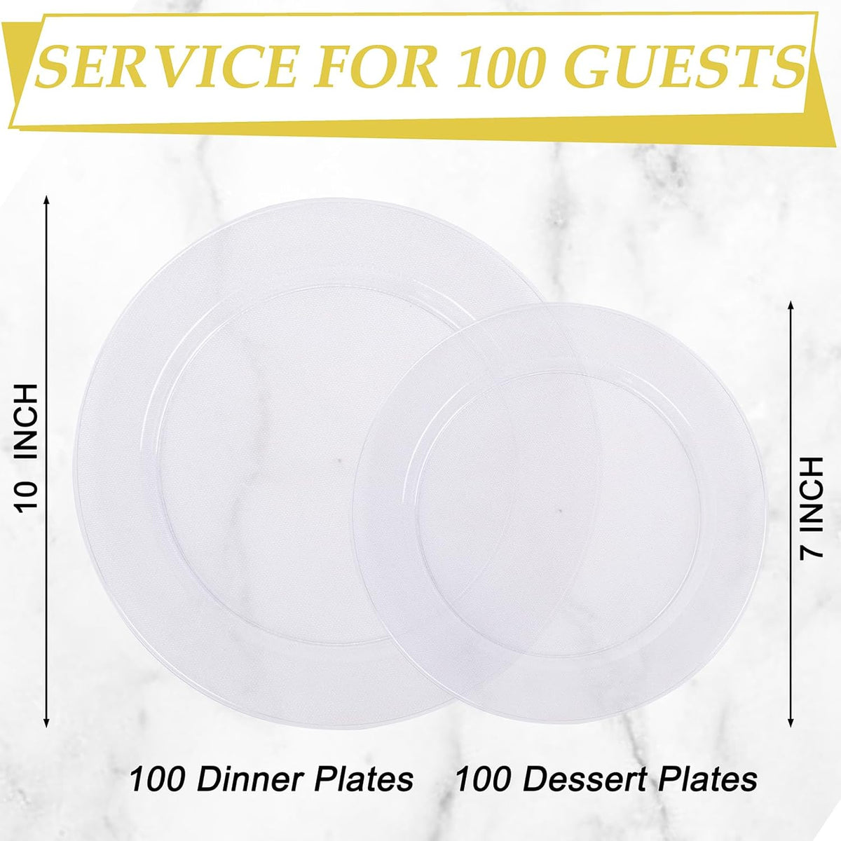 FLOWERCAT 200PCS Clear Plastic Plates Disposable Plates for Party - Clear Bulk Plastic Plates - 100 10" Dinner Plates and 100 7" Salad Plates for Weddings, New Year,Christmas Parties and Events