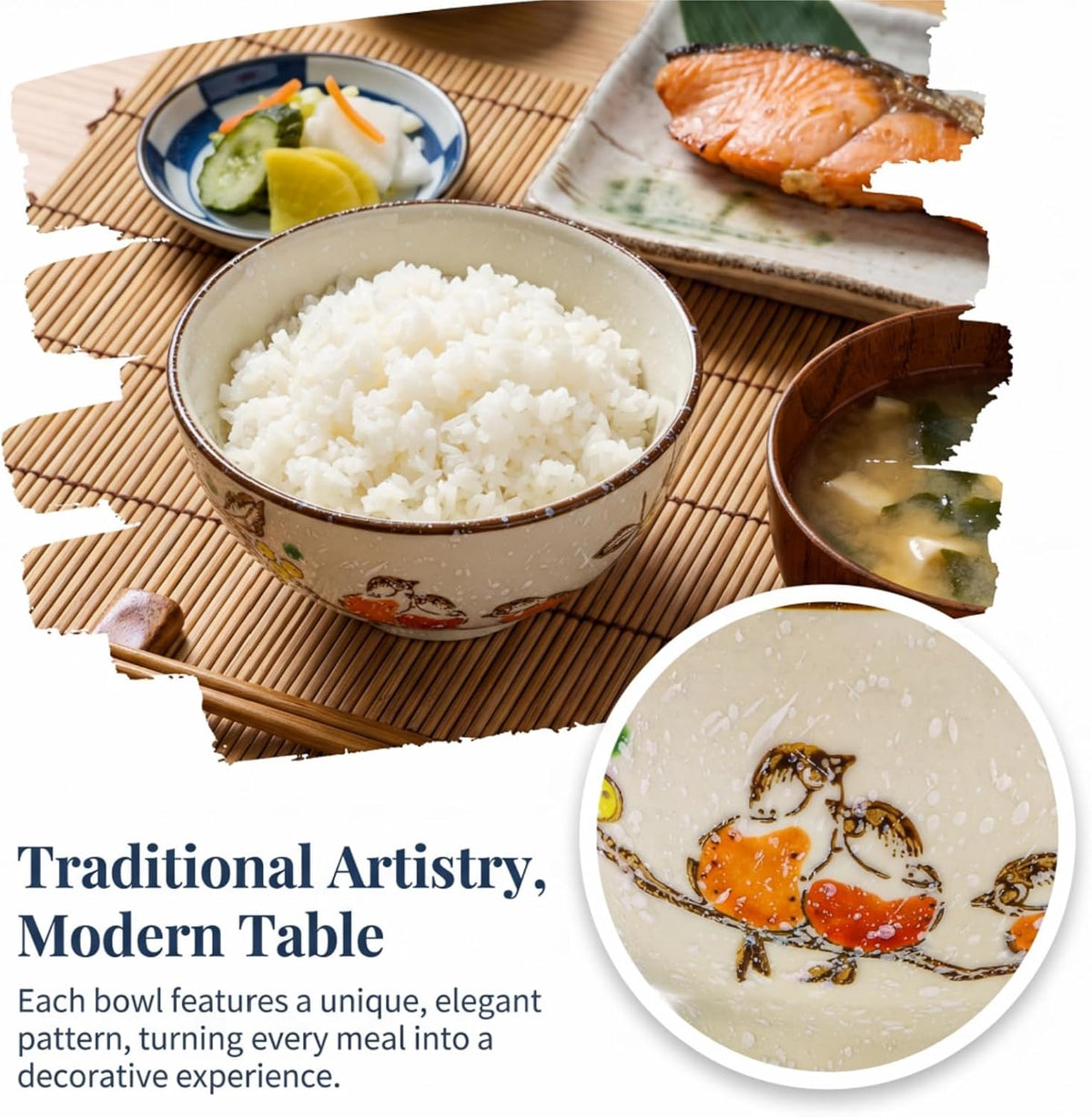 6 Pack Retro Ceramic Bowls, 4.5 Inch Japanese Rice Bowl