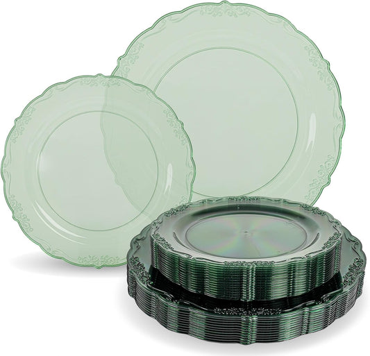 Tinybee 60PCS Clear Green Plastic Plates,Green Plates Disposable Heavy Duty