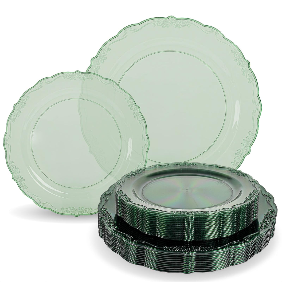 Tinybee 60PCS Clear Green Plastic Plates,Green Plates Disposable Heavy Duty