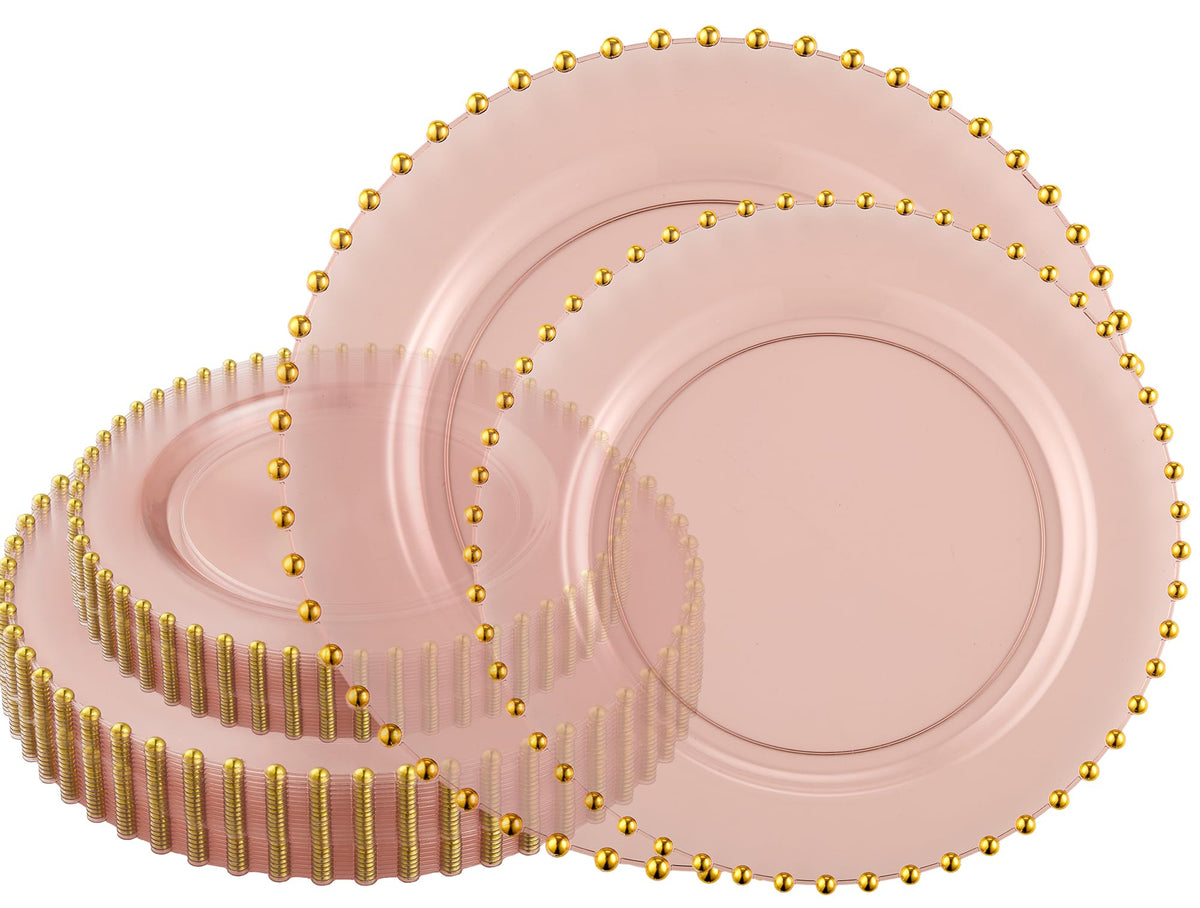 PLASTICPRO 32 Piece Combo Plastic Dinner Plates Disposable Plastic Fancy Heavy Duty Party Dishes 7 inch and 10 inch, White Beaded