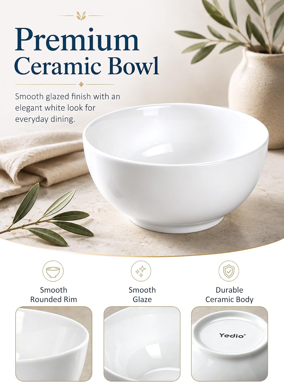 10 OZ White Ceramic Soup Bowls of 6, Small Cereal Bowls for Kitchen