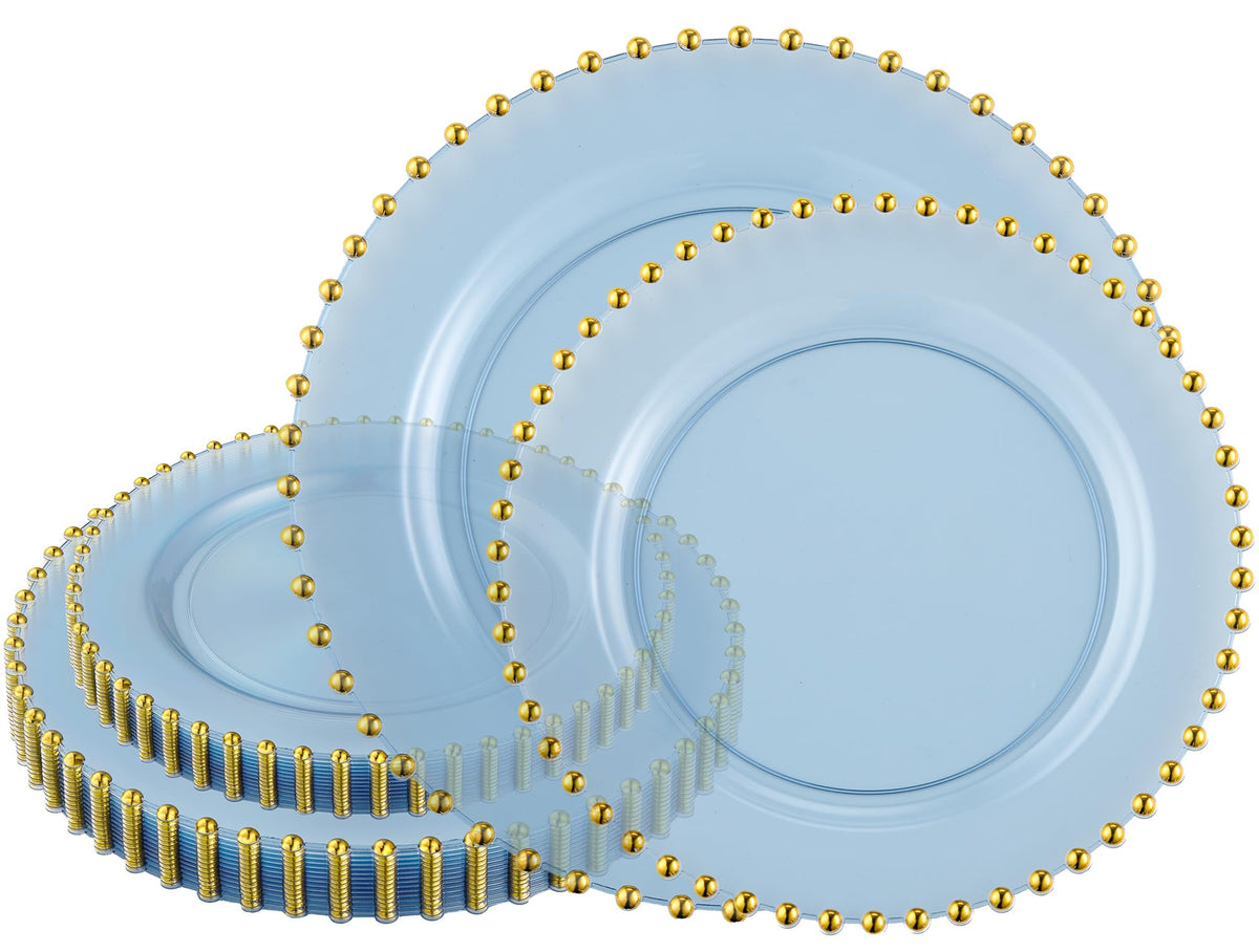 PLASTICPRO 32 Piece Combo Plastic Dinner Plates Disposable Plastic Fancy Heavy Duty Party Dishes 7 inch and 10 inch, White Beaded