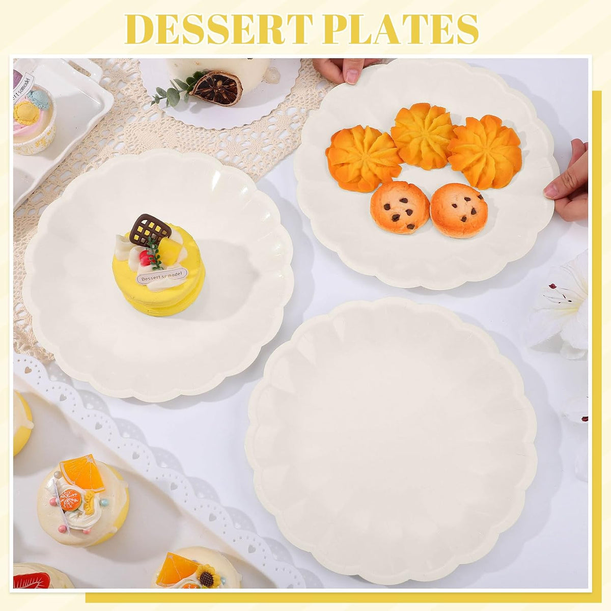 NatNarr 30 Pcs Ivory Paper Plates 9.5 In Scalloped Party Plates Disposable