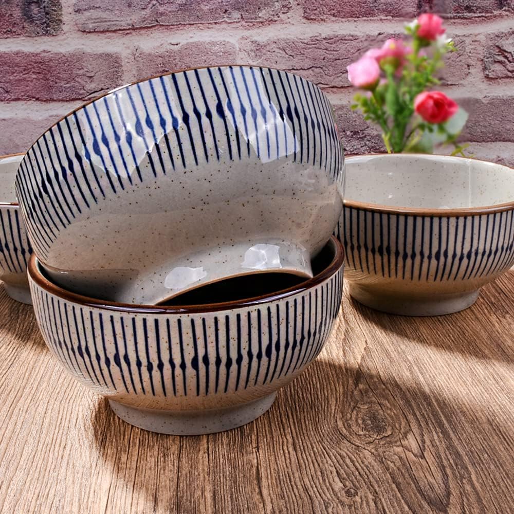 Ceramic Rice Bowl Set of 4, 4.4-Inch Porcelain Small Cereal Bowls