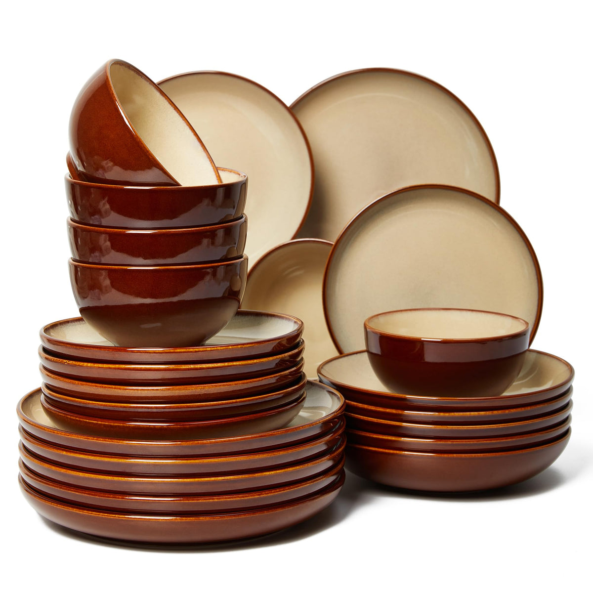 Pokini Stoneware Dinnerware Sets for 4, 12pcs Plates and Bowls Sets Dishes