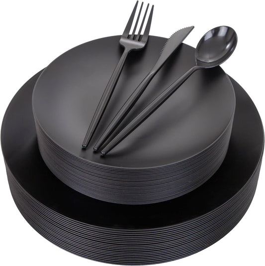 ejonirinjonir 150pcs Frosted Black Plastic Plates Plastic Plate for Wedding