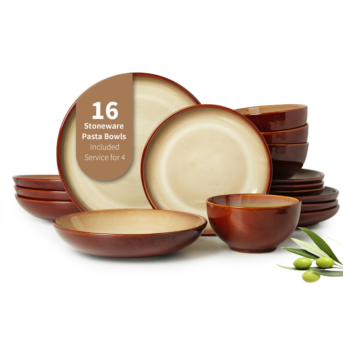 Pokini Stoneware Dinnerware Sets for 4, 12pcs Plates and Bowls Sets Dishes