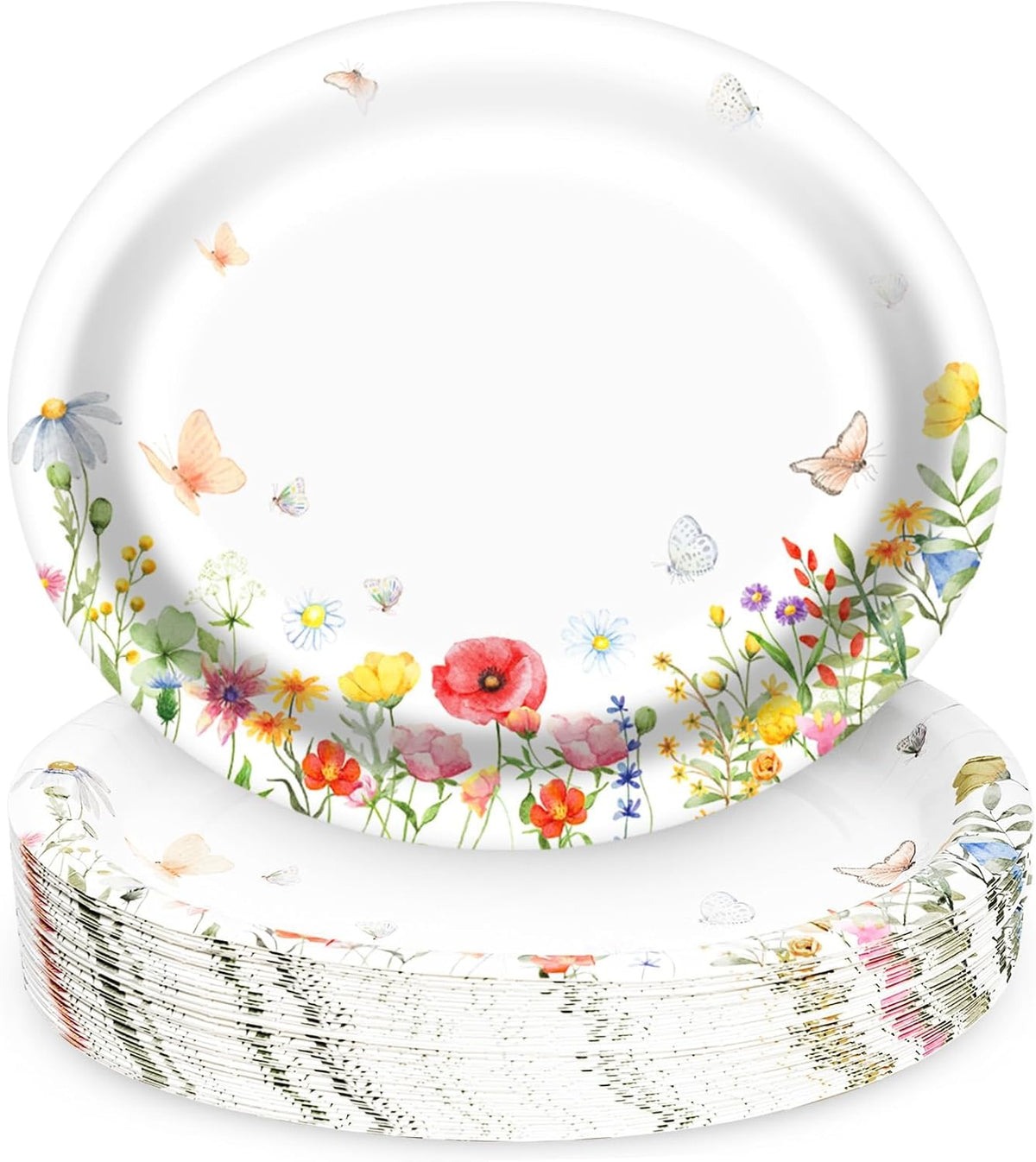 Floral Oval Paper Plates 10’’x 12’’, Large Disposable Heavy Duty Oval Paper Plates Dinner Size for Birthday Wedding Bridal Baby Shower Tea Party Supplies, 50 Guests