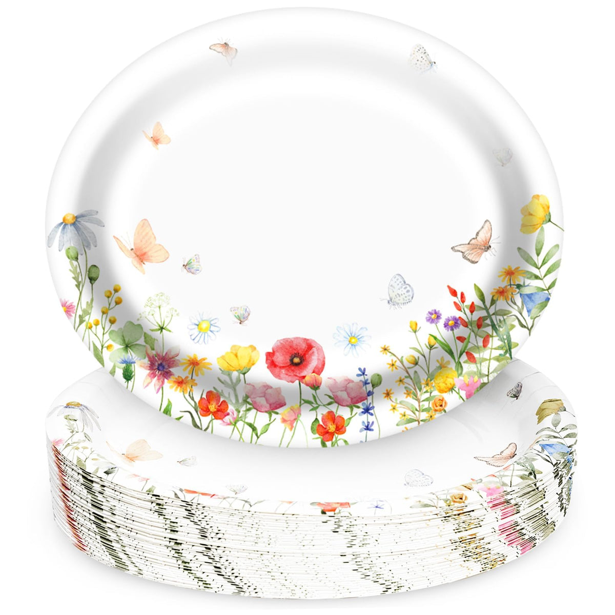 Floral Oval Paper Plates 10’’x 12’’, Large Disposable Heavy Duty Oval Paper Plates Dinner Size for Birthday Wedding Bridal Baby Shower Tea Party Supplies, 50 Guests