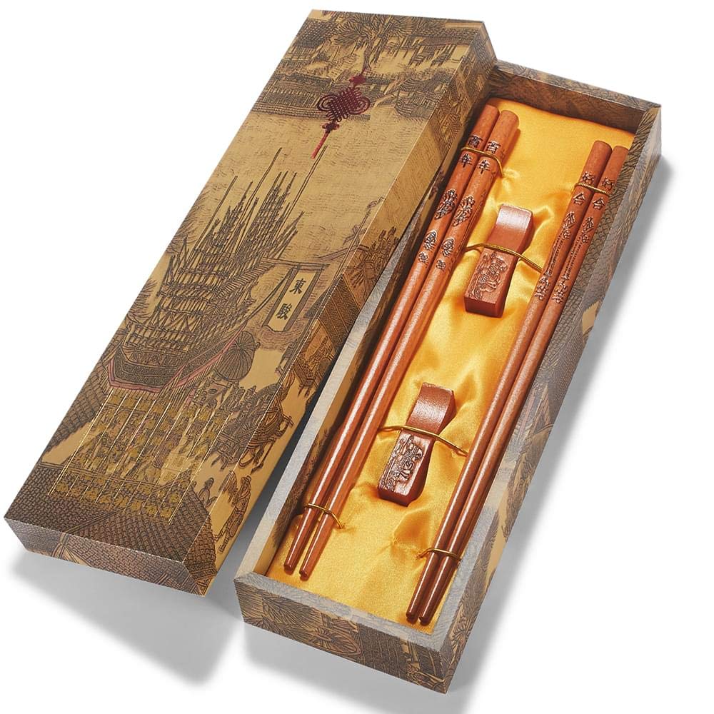 Chopstick Reusable Chinese Dragon and Phoenix Chopsticks with Holder and Carrying Bag Chinese Traditional Stylish Set（2 Pairs）