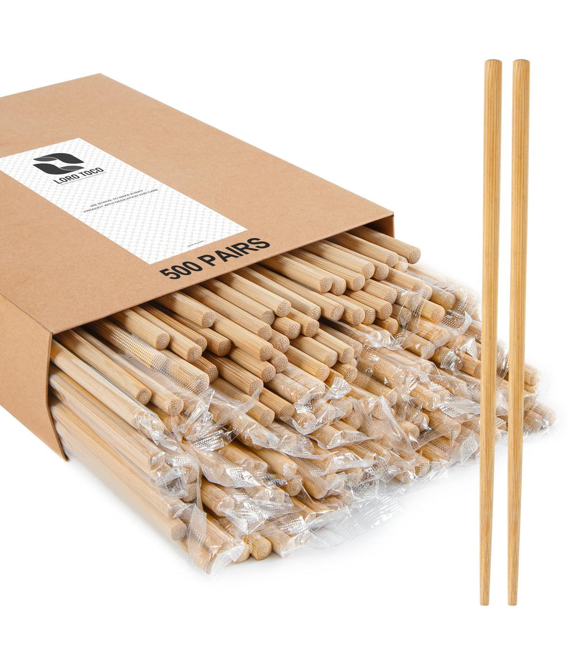 100Pairs Bamboo Chopsticks Disposable | Individually Wrapped | Bulk | Separated | Round | Premium Quality-（9.45in)