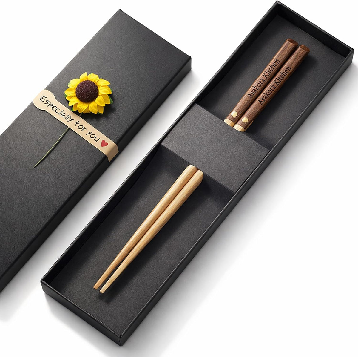 Custom Wooden Chopsticks, Engraved With Personalized Names, Japanese-Inspired Two-Tone Walnut & Beech Wood Chop Sticks Set for Asian-Themed Weddings, Housewarmings, Birthday Party Favors and Gifts