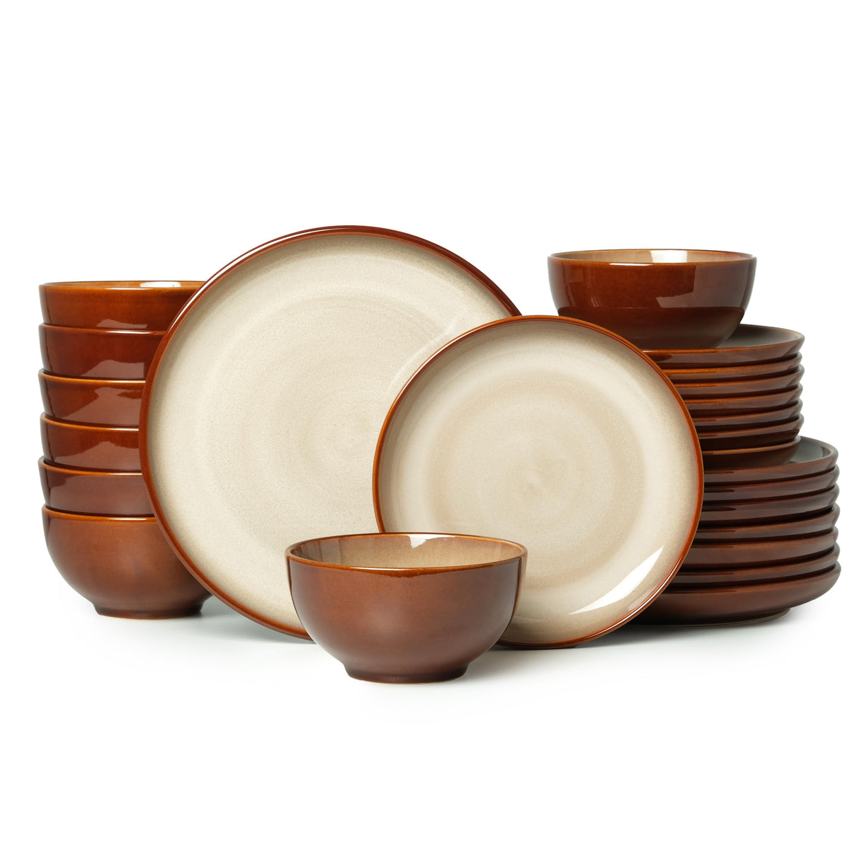 Pokini Stoneware Dinnerware Sets for 4, 12pcs Plates and Bowls Sets Dishes