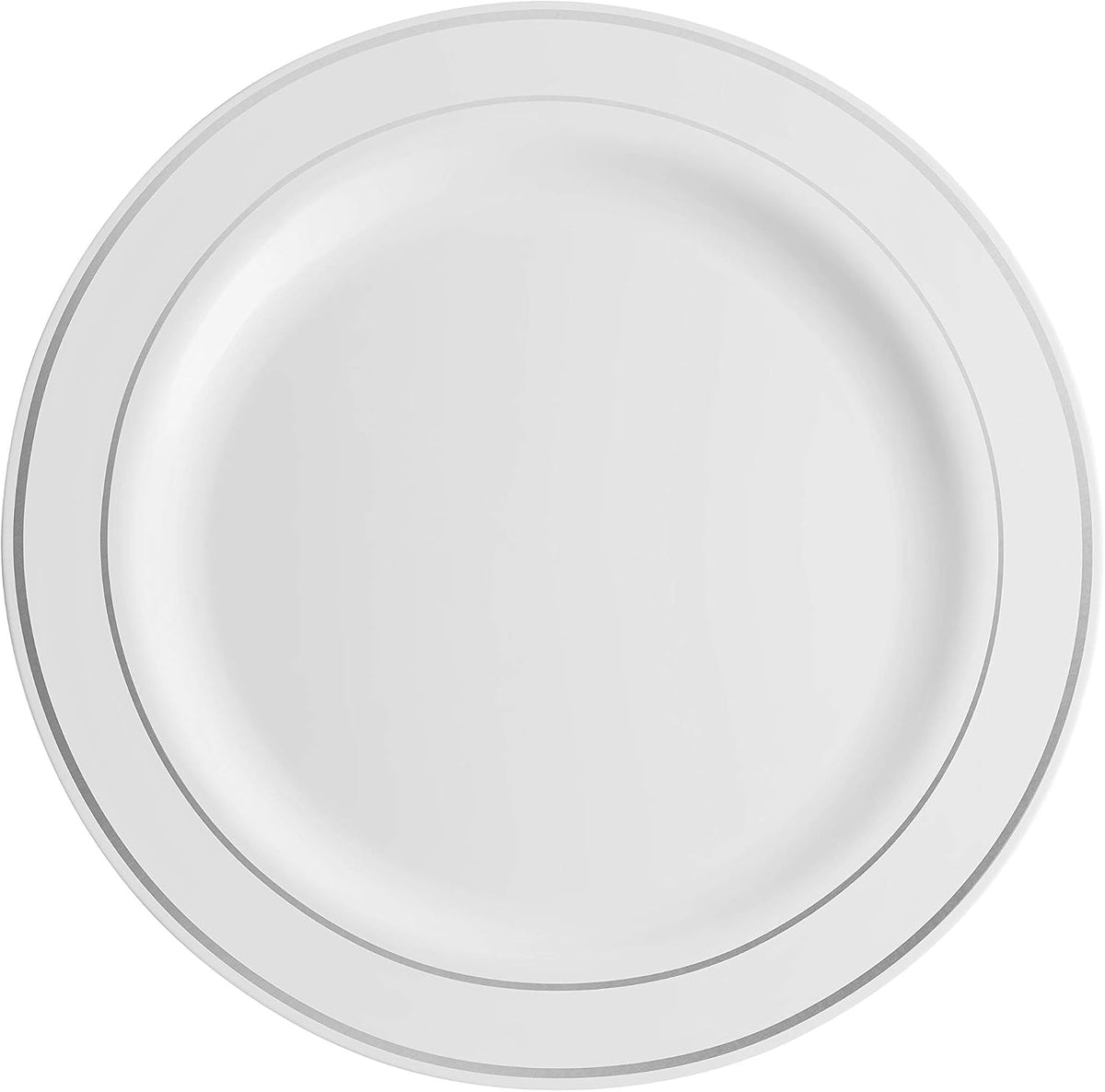 100 Silver Rim White Plastic Plates Set, 10 Inch 7 Inch Combo Pack 50 Each