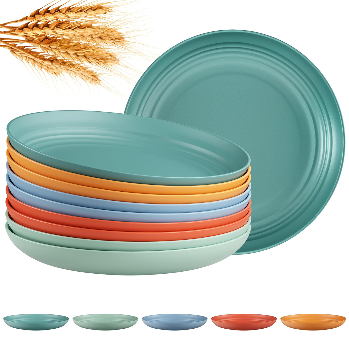 Quatish 10 PCS Reusable Plastic Plates, Dinner Plate, Plate Set, Blue