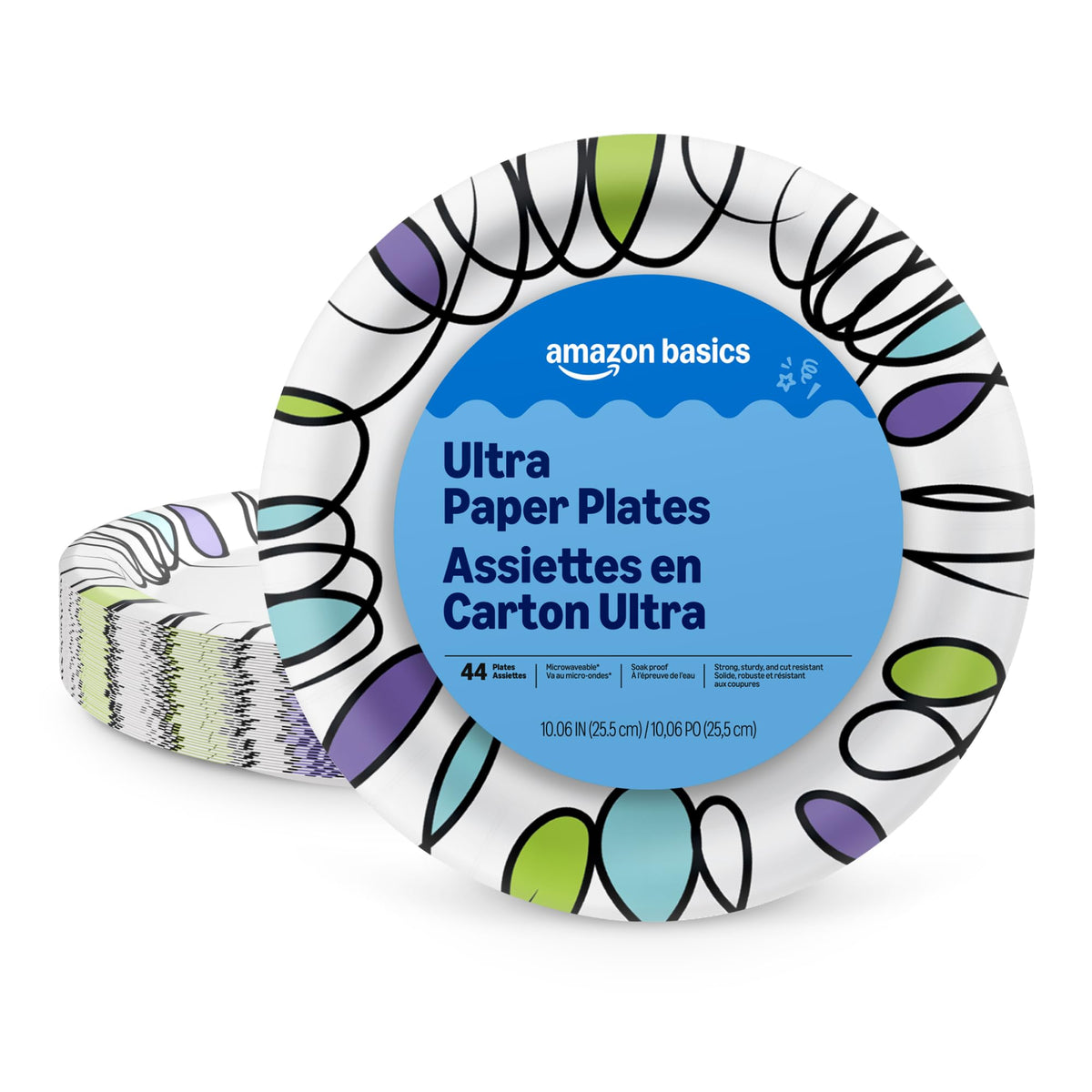 Amazon Basics Ultra Paper Plates, 8.62 Inch, Disposable, 120 Count, Packaging May Vary