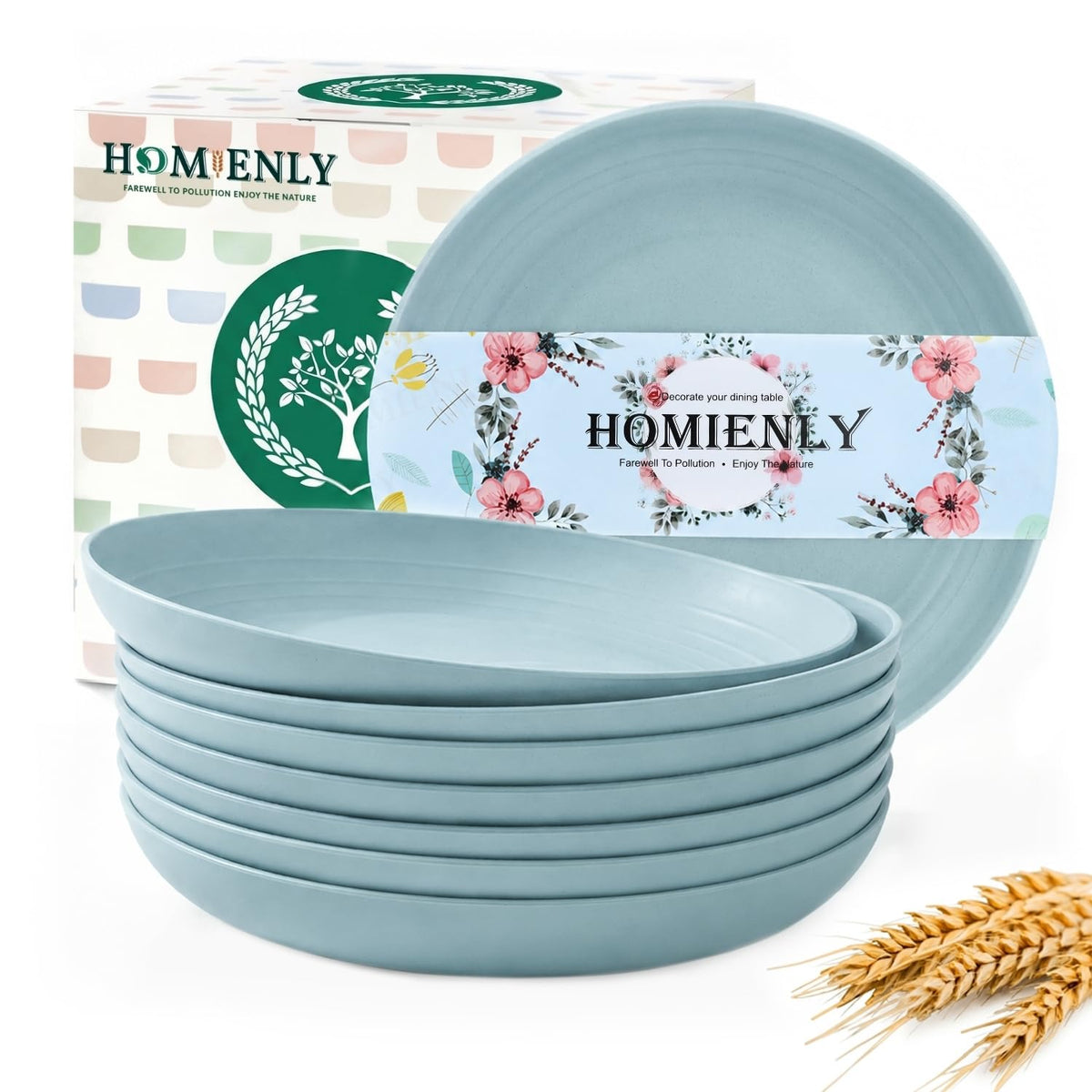 Homienly Deep Dinner Plates Set of 8 Alternative for Plastic Plates Microwave and Dishwasher Safe Wheat Straw Plates for Kitchen Unbreakable Kids Plate Set with 4 Colors (Classic Bright, 9 inch)