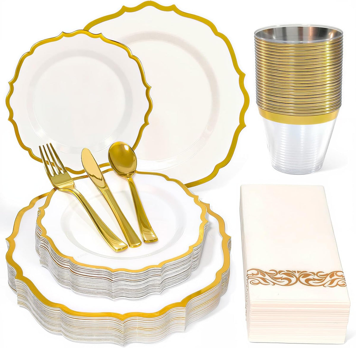 Glowserve 175 Piece Disposable Plastic Plates Dinnerware Set for 25 Guests