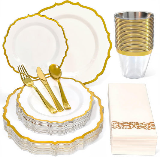 Glowserve 175 Piece Disposable Plastic Plates Dinnerware Set for 25 Guests