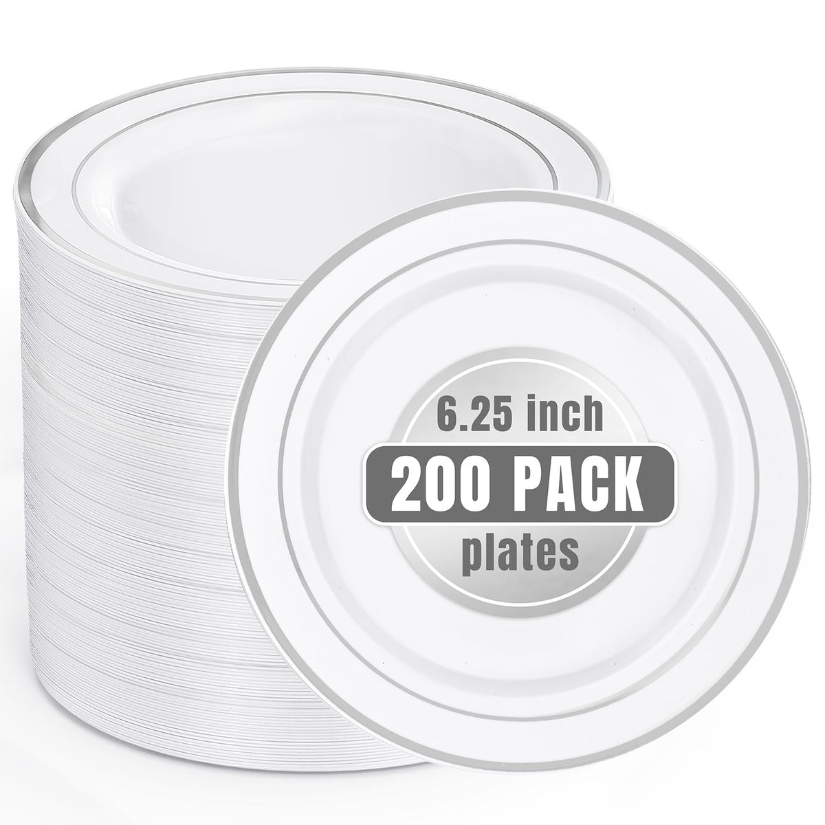 bUCLA 100Pieces Gold Plastic Plates - 6.25inch White with Gold Rim Disposable Salad/Dessert/Appetizer/Small Cake Plates Premium Hard - Ideal for Wedding, Party