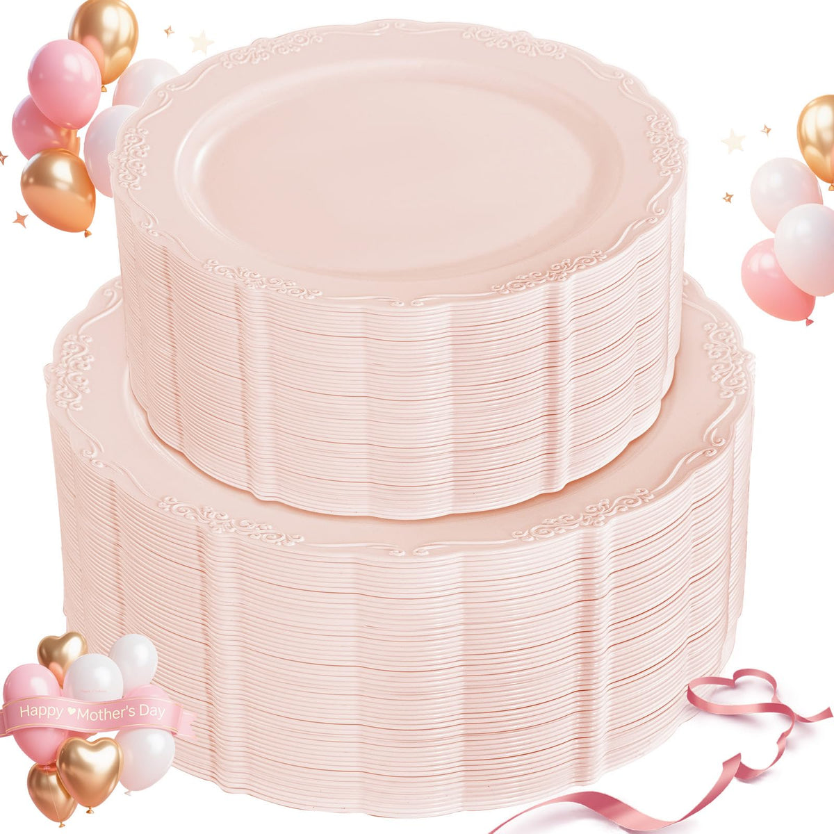 U-QE 100 Pcs White Plastic Plates, White Plates Disposable for Party