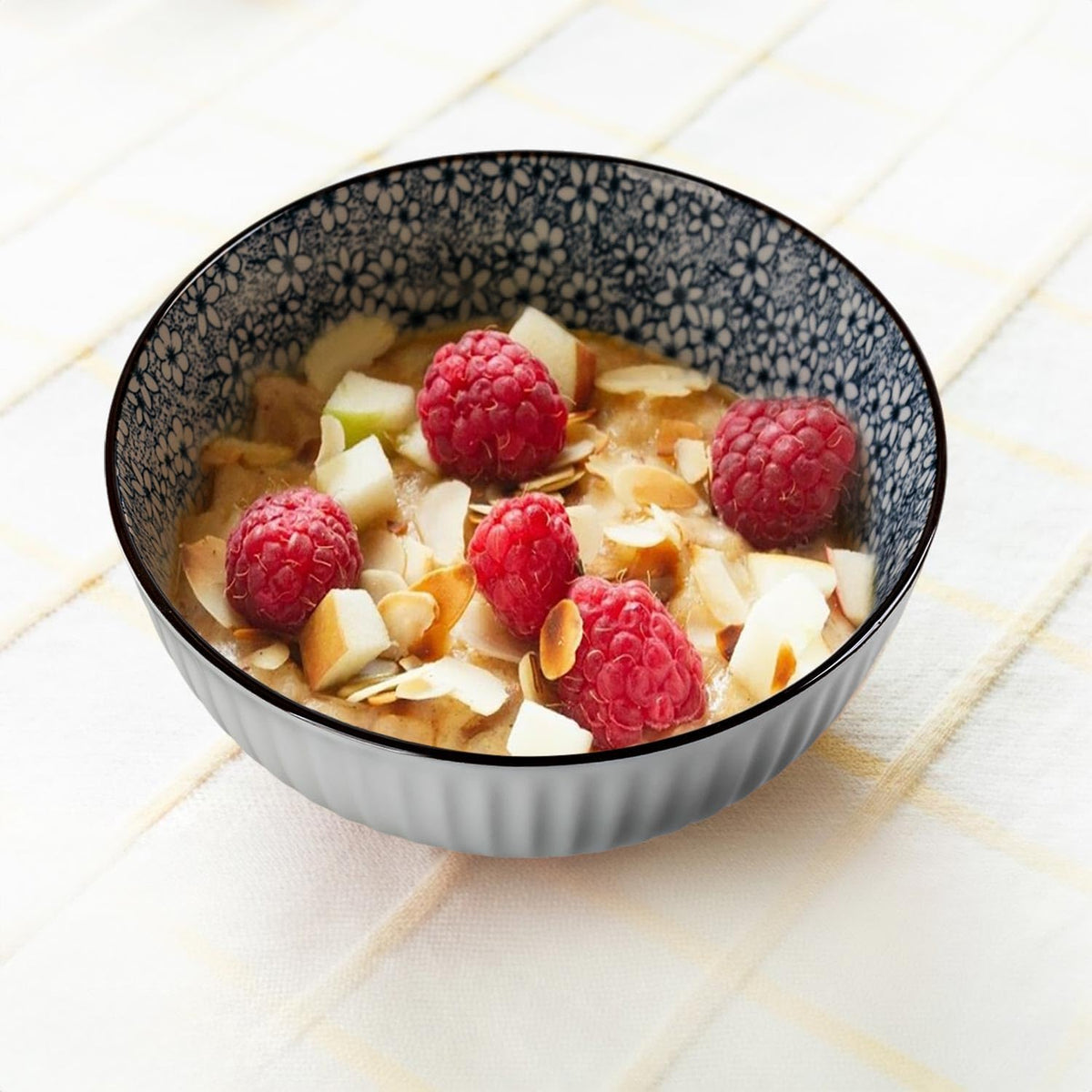 Houlu ceramic rice bowl 30 oz, Japanese bowl set, various tableware for grains, soups, desserts, snacks, fruits, Pack of 6