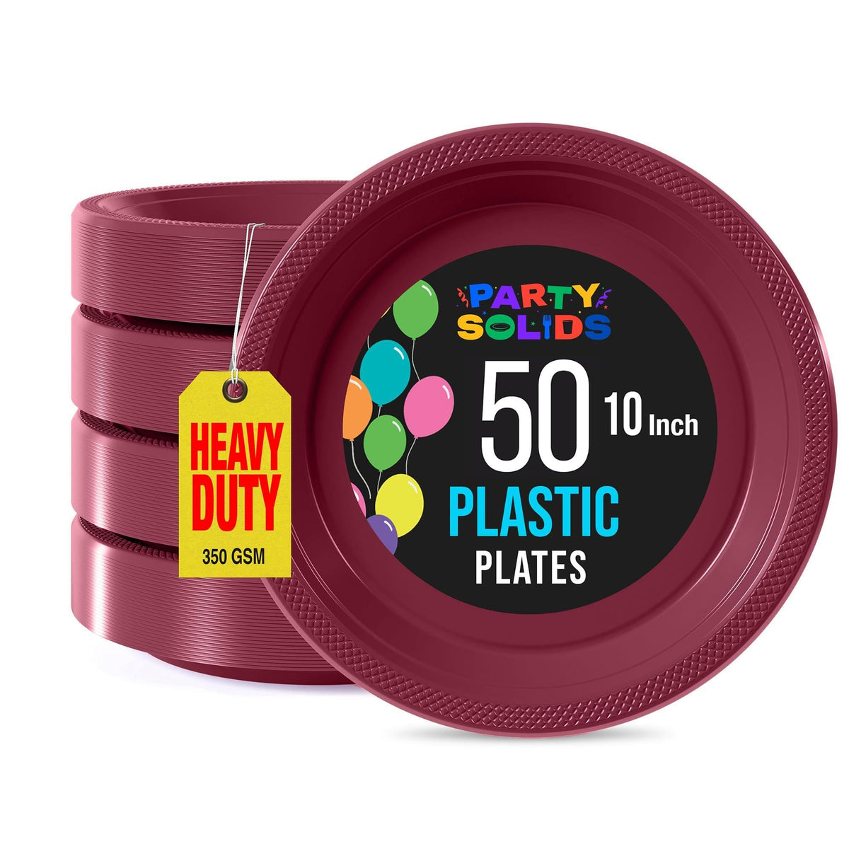 Exquisite Party Solids Sturdy Red Plastic Plates 10" Party Plates 50 Pcs