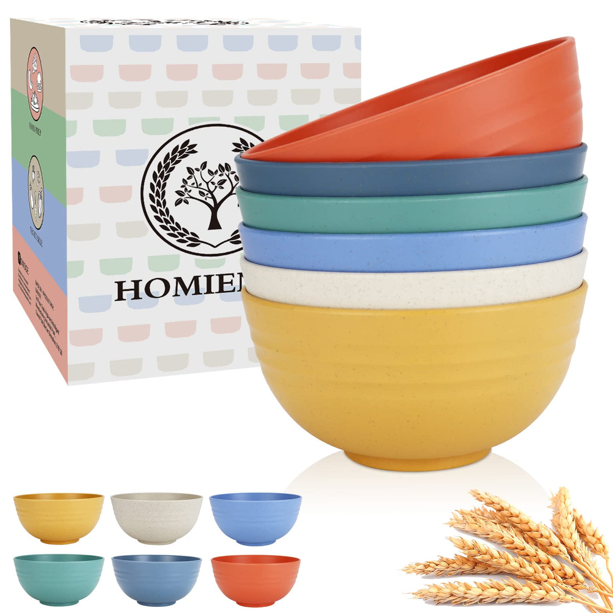 Homienly Wheat Straw Small Bowl Set of 8, Unbreakable Dessert Bowl - 10 OZ, Wheat Straw Mini Bowls for Kitchen, Kids, Microwave and Dishwasher Safe Bowls for Snack, Appetizer, Ice Cream (Black)