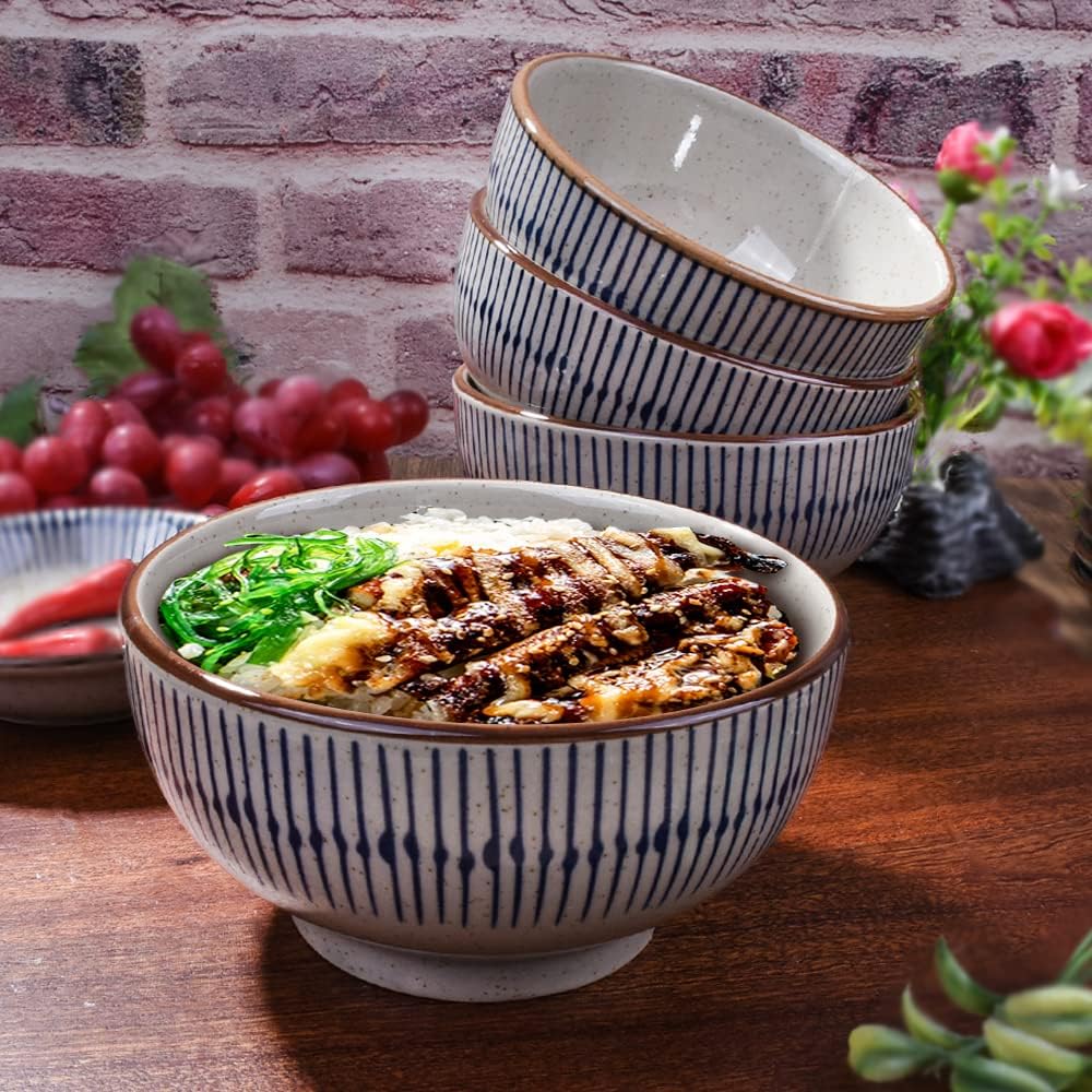 Ceramic Rice Bowl Set of 4, 4.4-Inch Porcelain Small Cereal Bowls