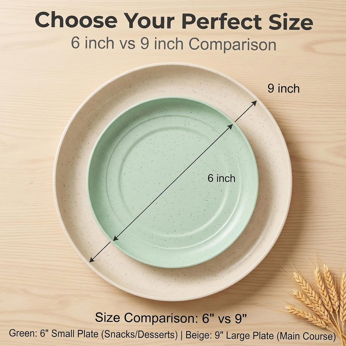 SHECIPIN 12 PACK 6 Inches Lightweight Mini Wheat Straw Plates,Reusable Plate Set Dishwasher & Microwave Safe,Unbreakable Deep Dinner Plates, Plastic Plates Reusable,They are easy to clean BPA free