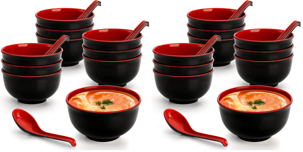 Lyellfe Set of 10 Miso Soup Bowl with Spoon, 16 Oz Unbreakable