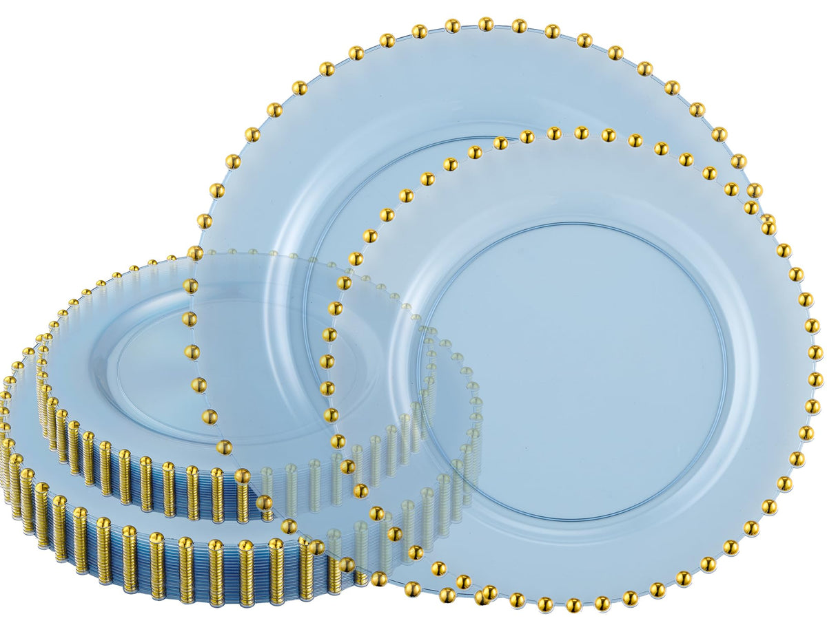 PLASTICPRO 32 Piece Combo Plastic Dinner Plates Disposable Plastic Fancy Heavy Duty Party Dishes 7 inch and 10 inch, White Beaded