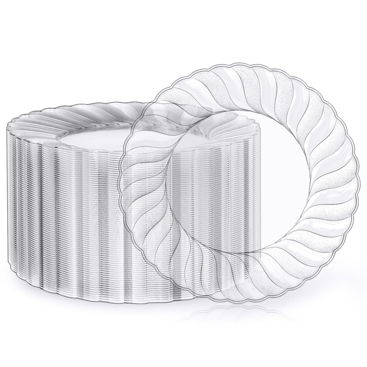 FOCUSLINE 100 Count Clear Plastic Plates, 9 Inch Disposable Dinner Plates
