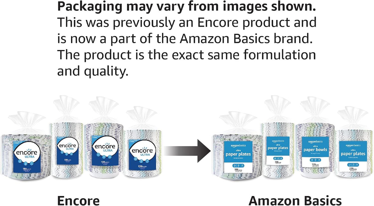 Amazon Basics Ultra Paper Plates, 8.62 Inch, Disposable, 880 Count (4 Pack of 220), Packaging May Vary